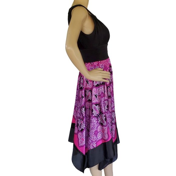 Melrose Black & Purple Scarf Skirt Dress Women's 8 Side Zipper Bra Insert - Picture 9 of 13